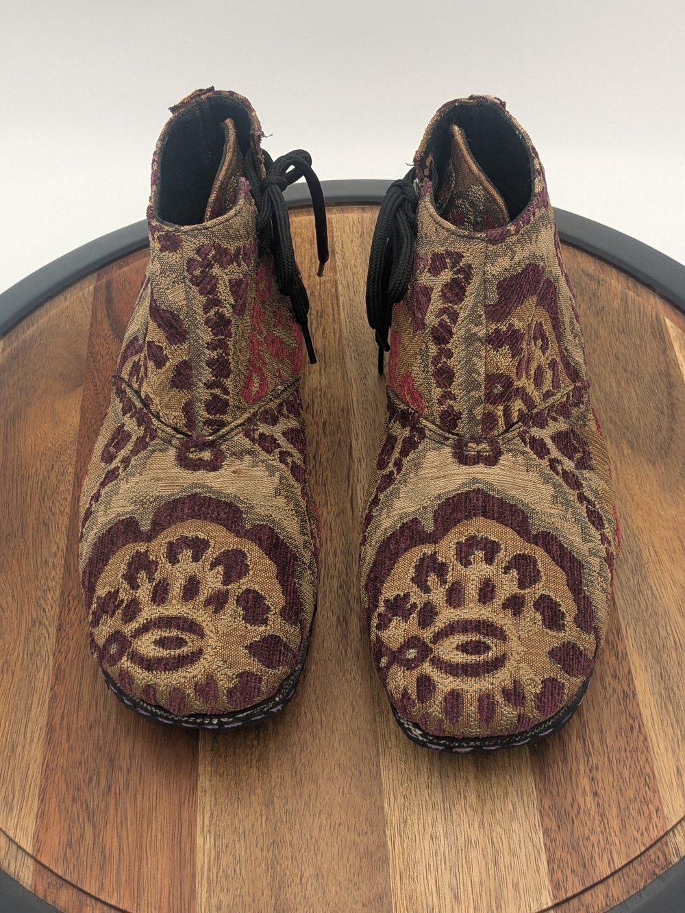 Handmade Boho Tapestry Chukka Boots - Vintage Jacquard Paisley Ankle Booties